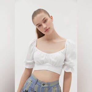 Urban Outfitters Annie Puff Sleeve Wrap Crop Top in White